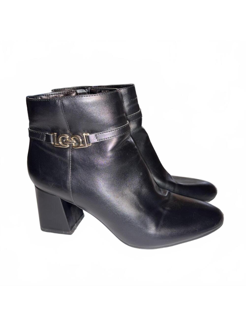 MIA Black Faux Leather Ankle Boots Women's 9 Block Heel Round Toe Size Zip